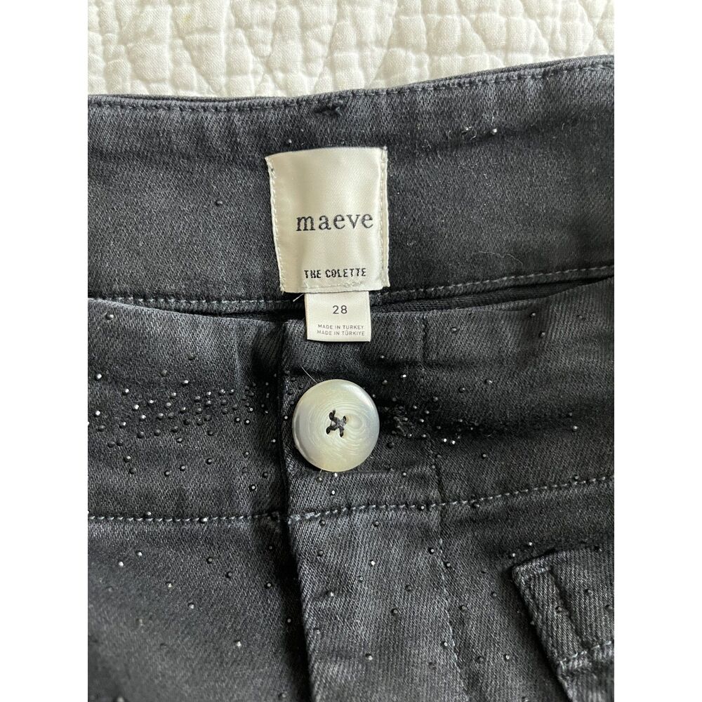 Anthropologie Maeve Colette Sparkle Crop High Rise Wide Leg Jeans Sz 28 Black - Picture 4 of 12